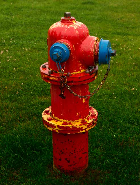 Color-01, multi-colored fire hydrant in the rain