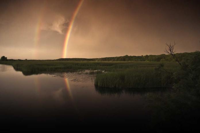 double rainbow over the White River delta.