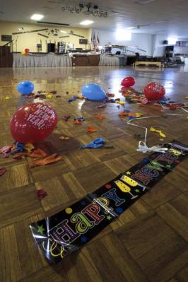 Debris on an auditorium floor after a New Year Party 2016.