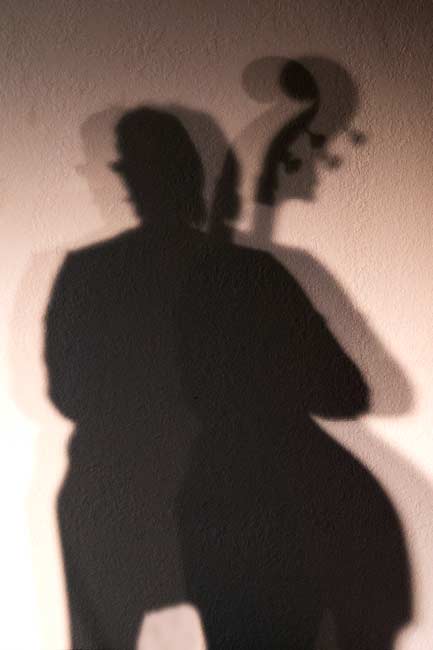 Shadow of upright bass player